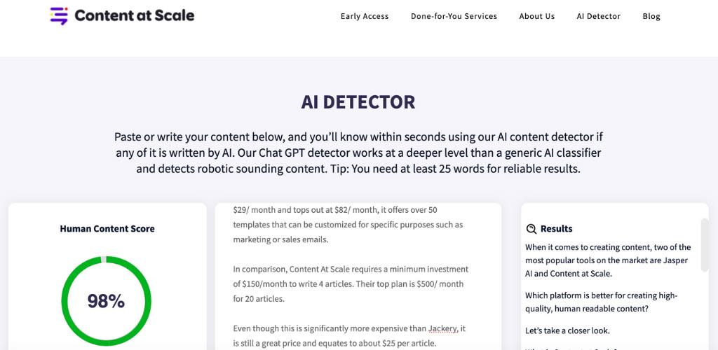 Jasper Ai vs Content at Scale - Ai detector