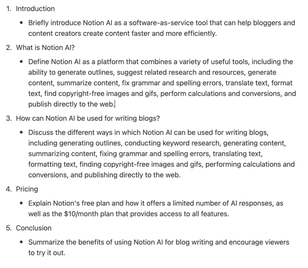 Notion AI Blog Outline