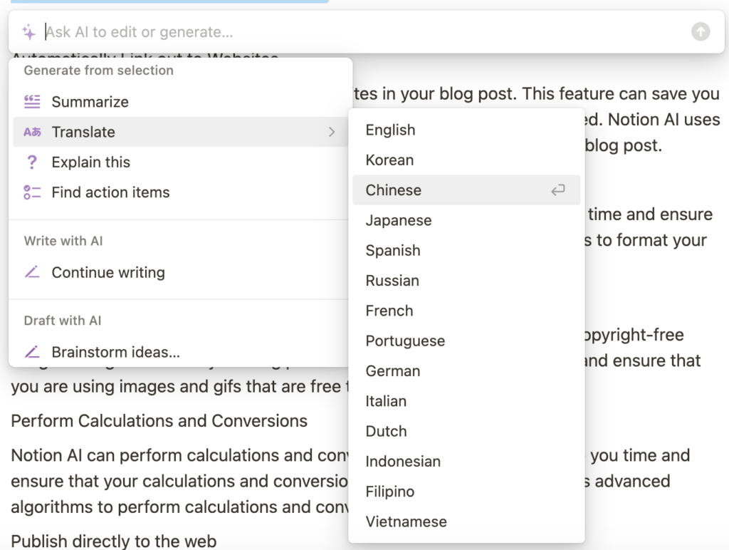 Notion AI Translate