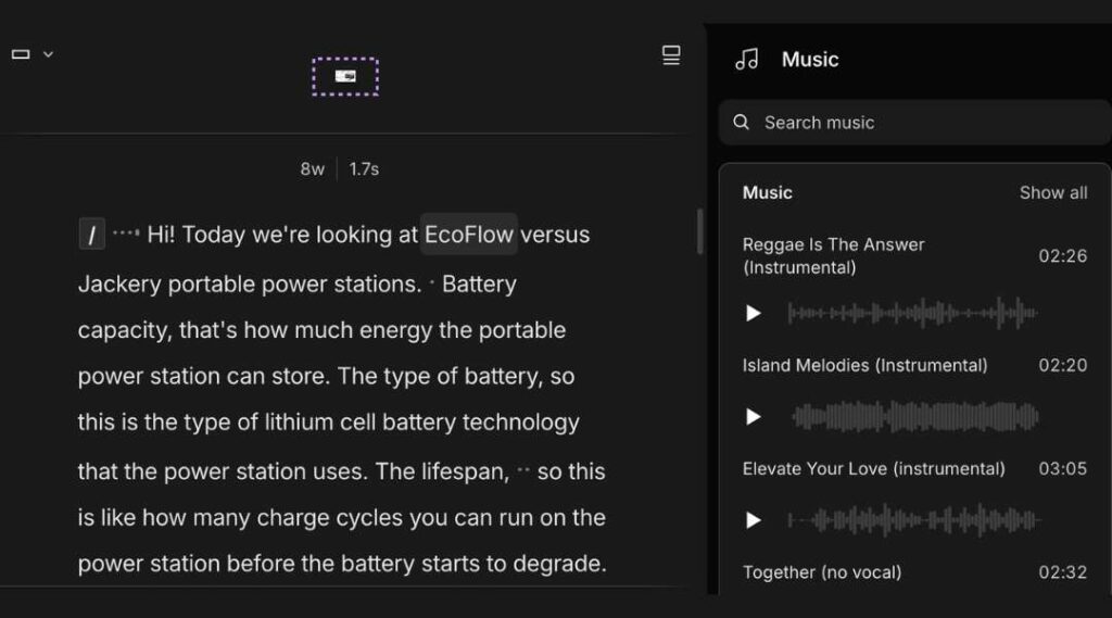 Descript AI Music Panel