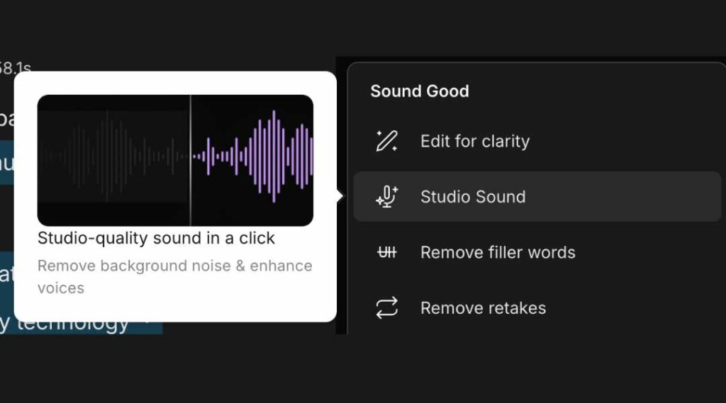 Descript AI Studio Sound Panel