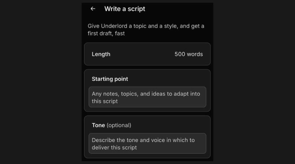 Descript AI Script Panel