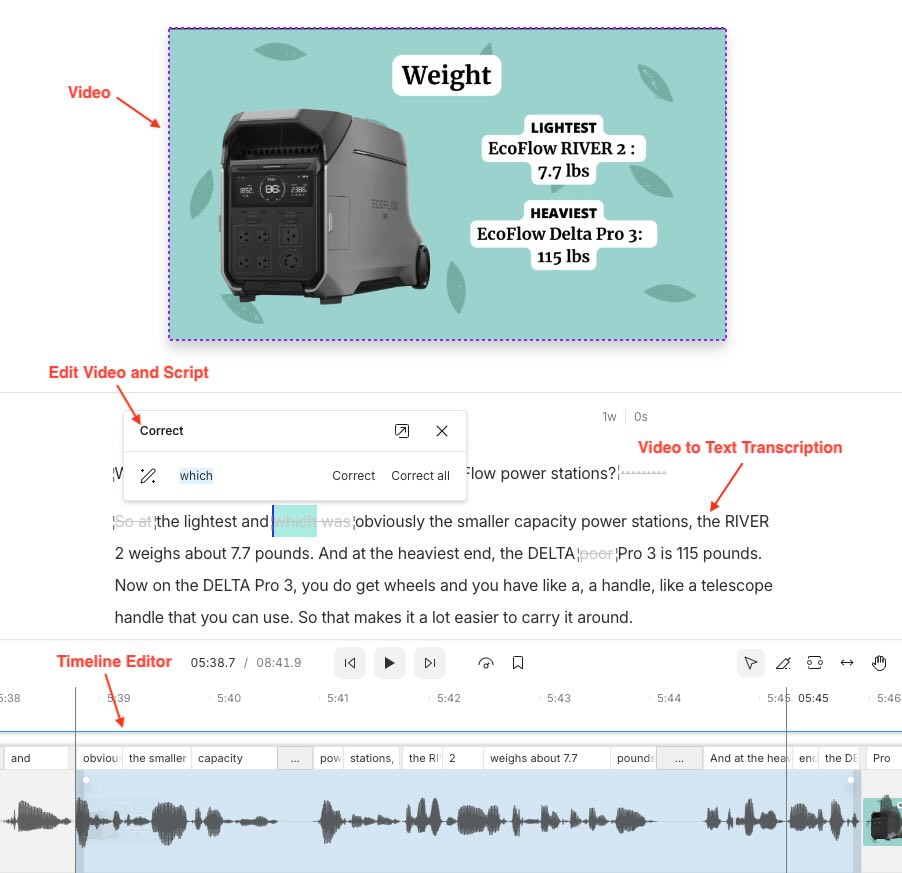 Descript Video Editing Screen