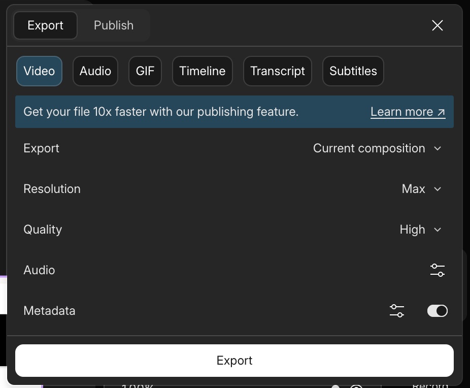 Descript Export Panel