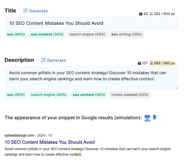 NeuronWriter Meta Data