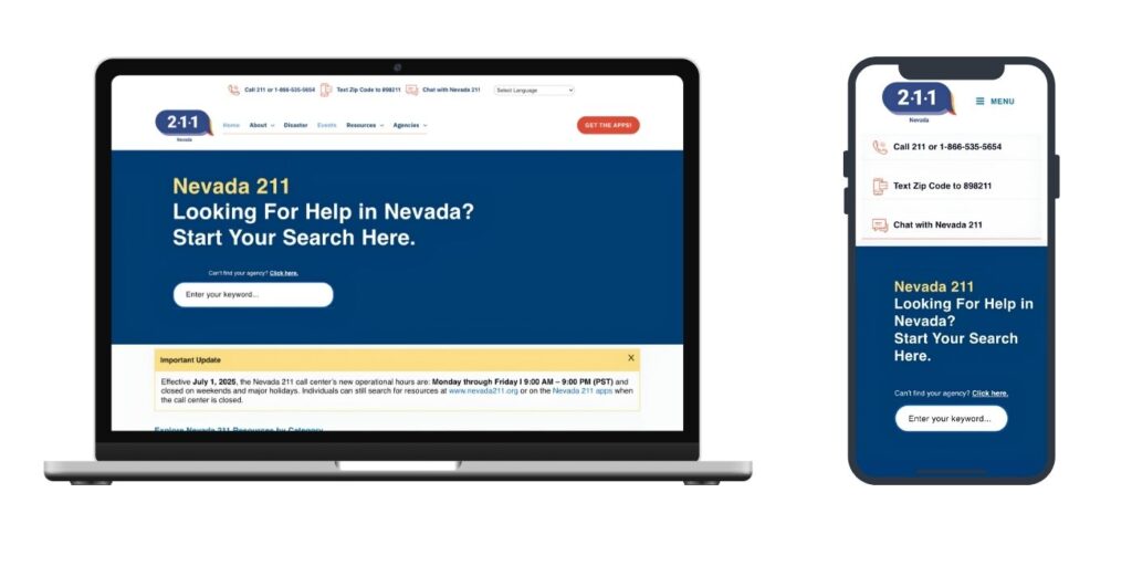 Nevada 211 Homepage Screenshot