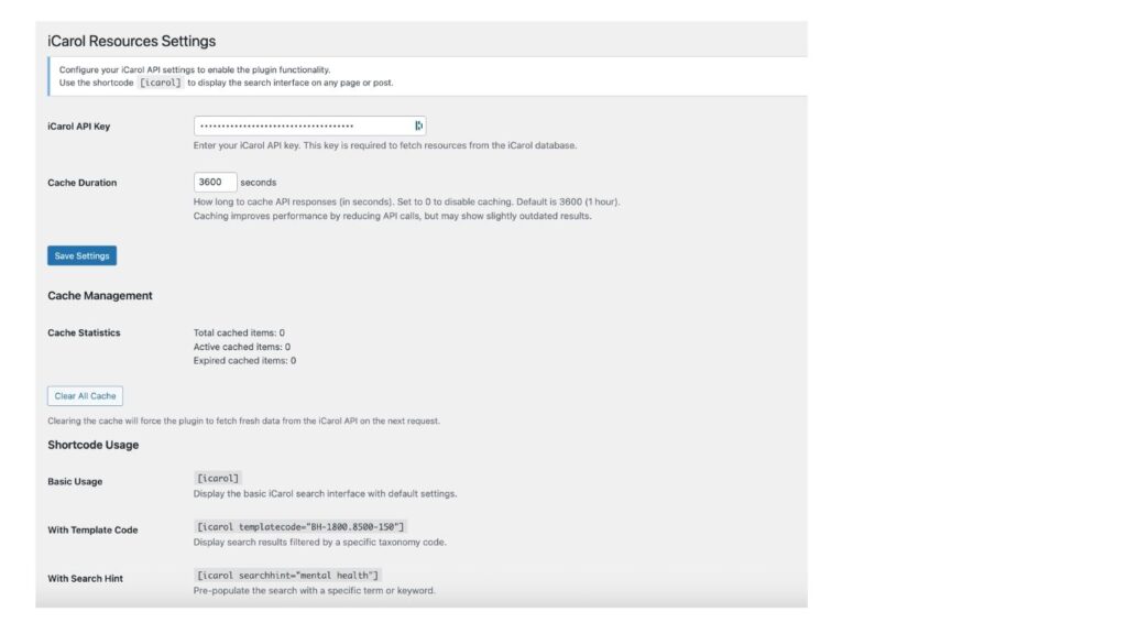 Nevada 211 Custom API Resource WordPress Plugin Settings Screen